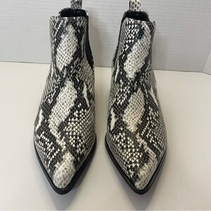 Blondo Women's black and white snakesskin print Waterproof Ankle Bootie